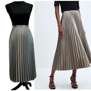 Banana Republic metallic shiny pleated A-line midi skirt Sz 12 NWOT